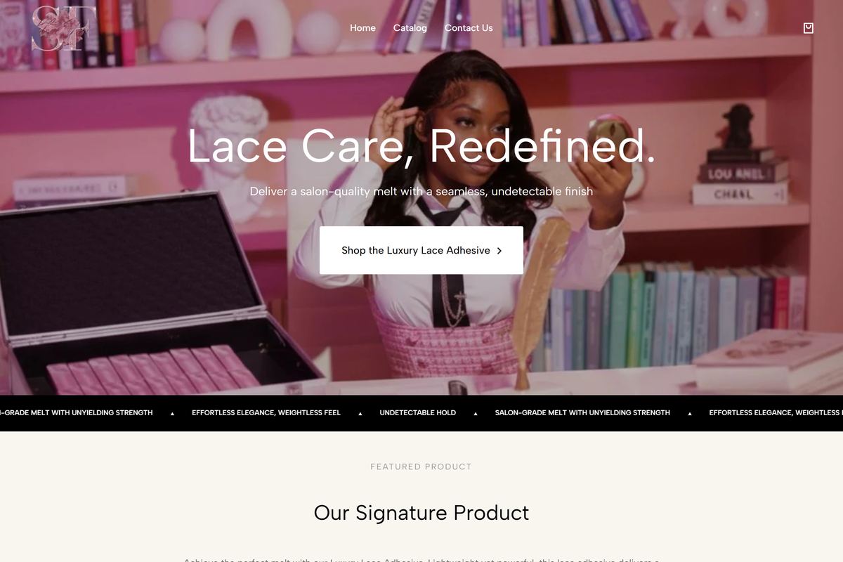 The Stay Frontin storefront: a full-bleed campaign hero over the lace adhesive product line.